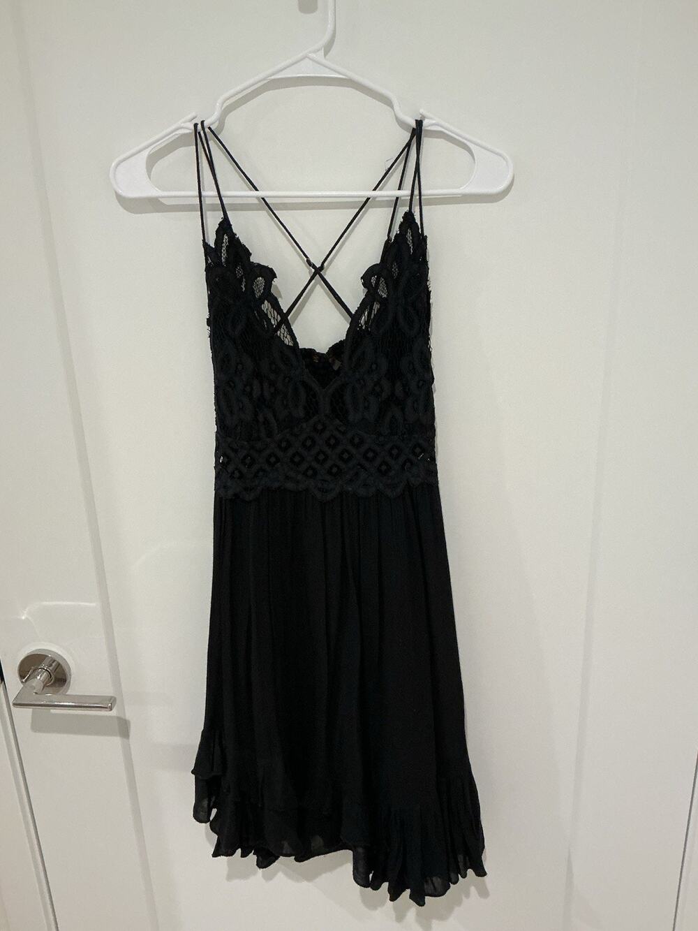 Free People One Women’s Black Dress Maxi Slip Lace A Line Long Size Medium